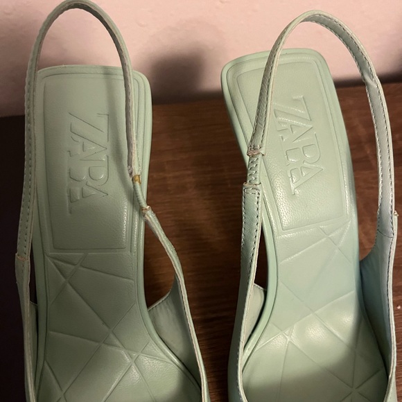Zara Genuine Leather Mint Green Slingback Heels Sz: 38 (7.5) - Picture 8 of 11
